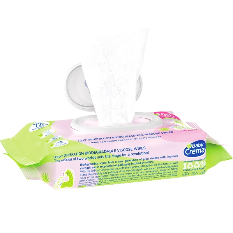 Биоразградми мокри кърпички Baby Crema, С екстракт от Алое Вера, 72бр